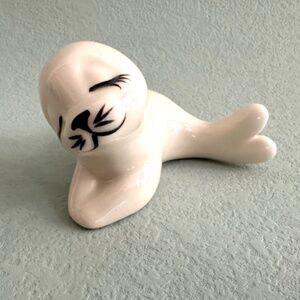 Vintage White Porcelain Sea Lion Pup Figurine, Oxford Seal Ceramic Pup